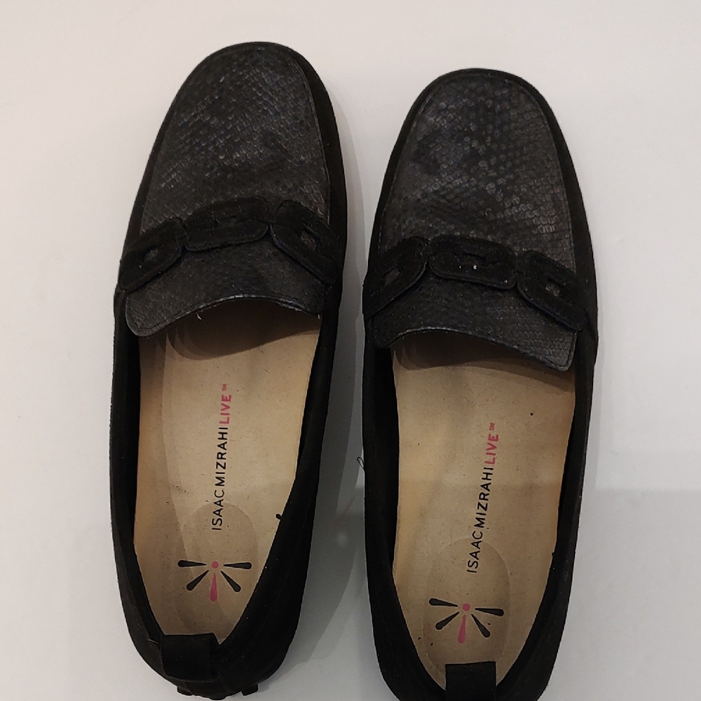 New Black & Silver Metallic Issac Mizrahi Live Slip On Loafers Sz 8.5